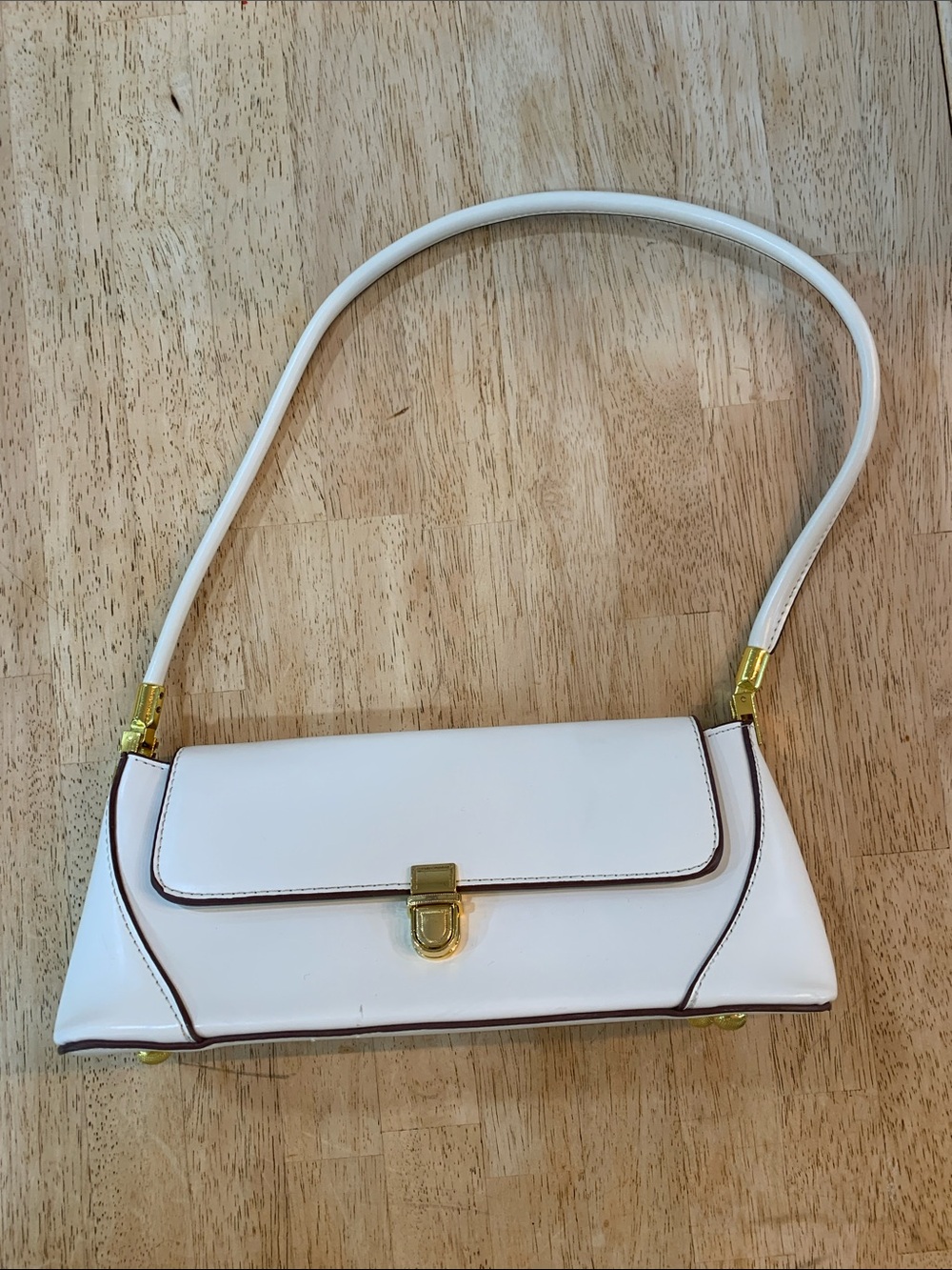 White Faux Leather Shoulder Bag with Gold Hardware
